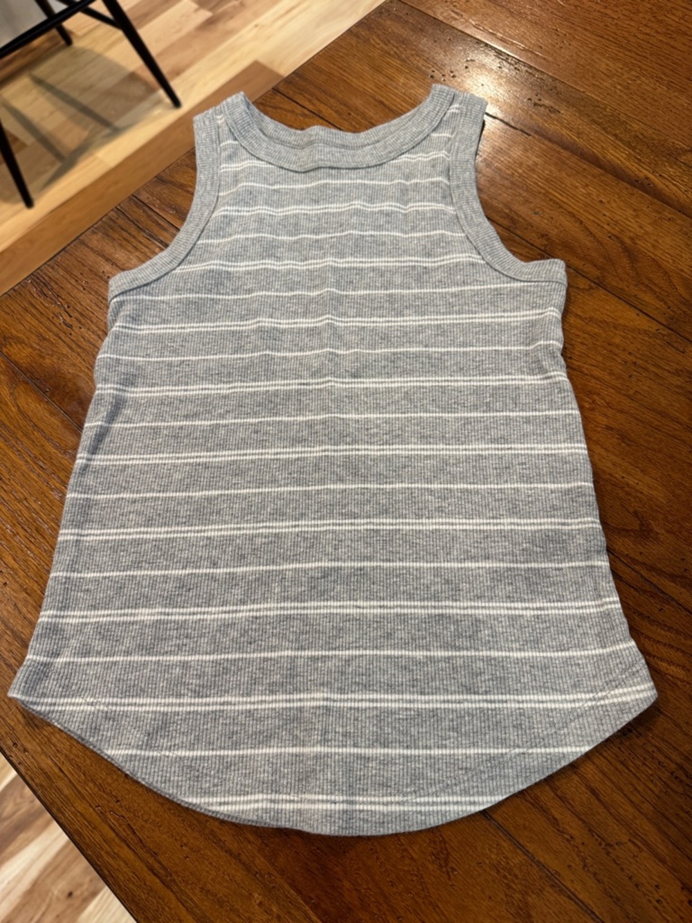 Gray and White Striped Ribbed Tank